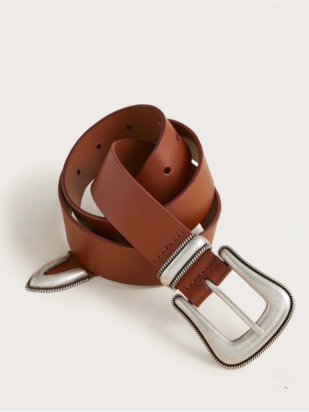 J. Crew Italian Leather Rich Saddle Brown Western Style Silver Buckle Belt